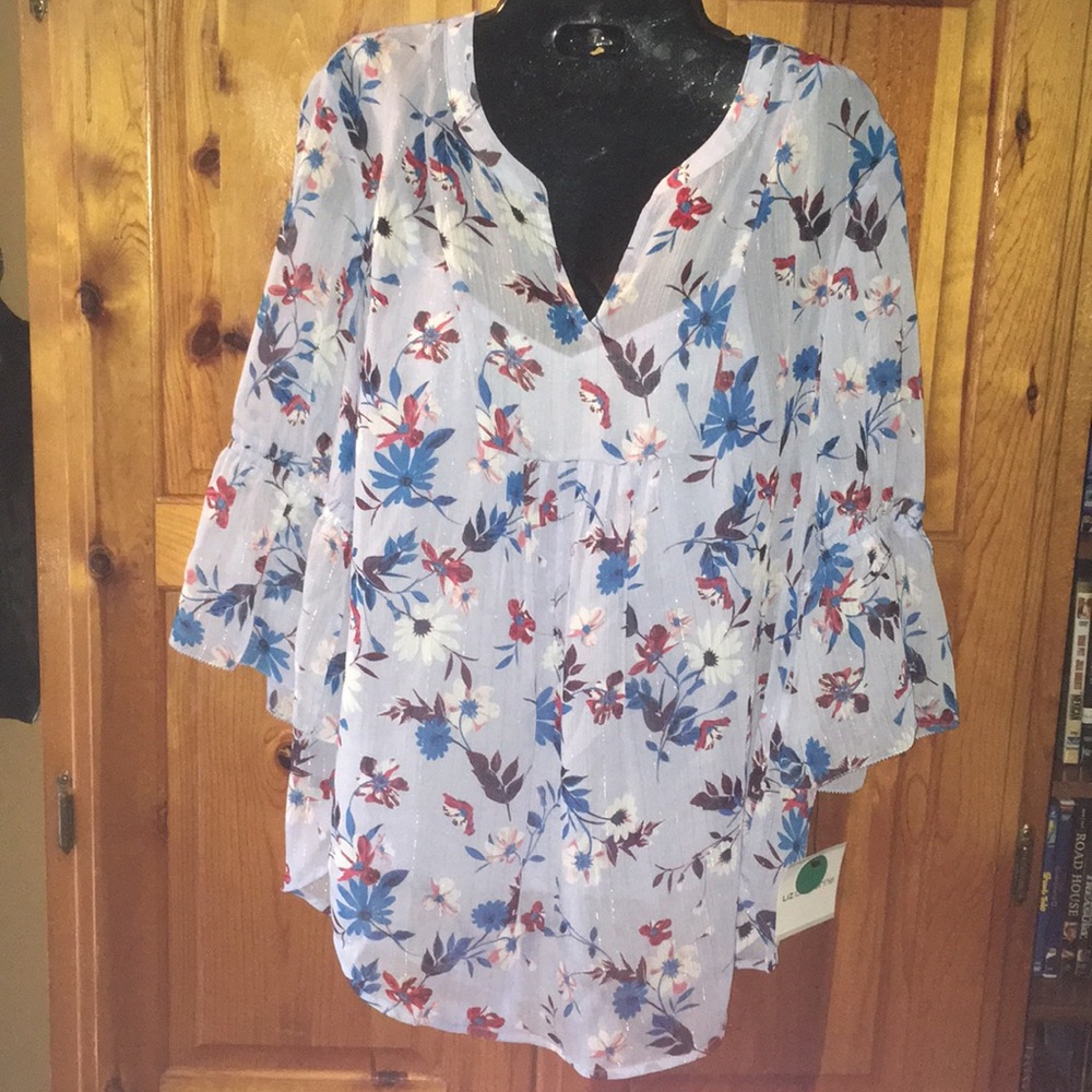 Blue Floral Top sz M Liz Claiborne